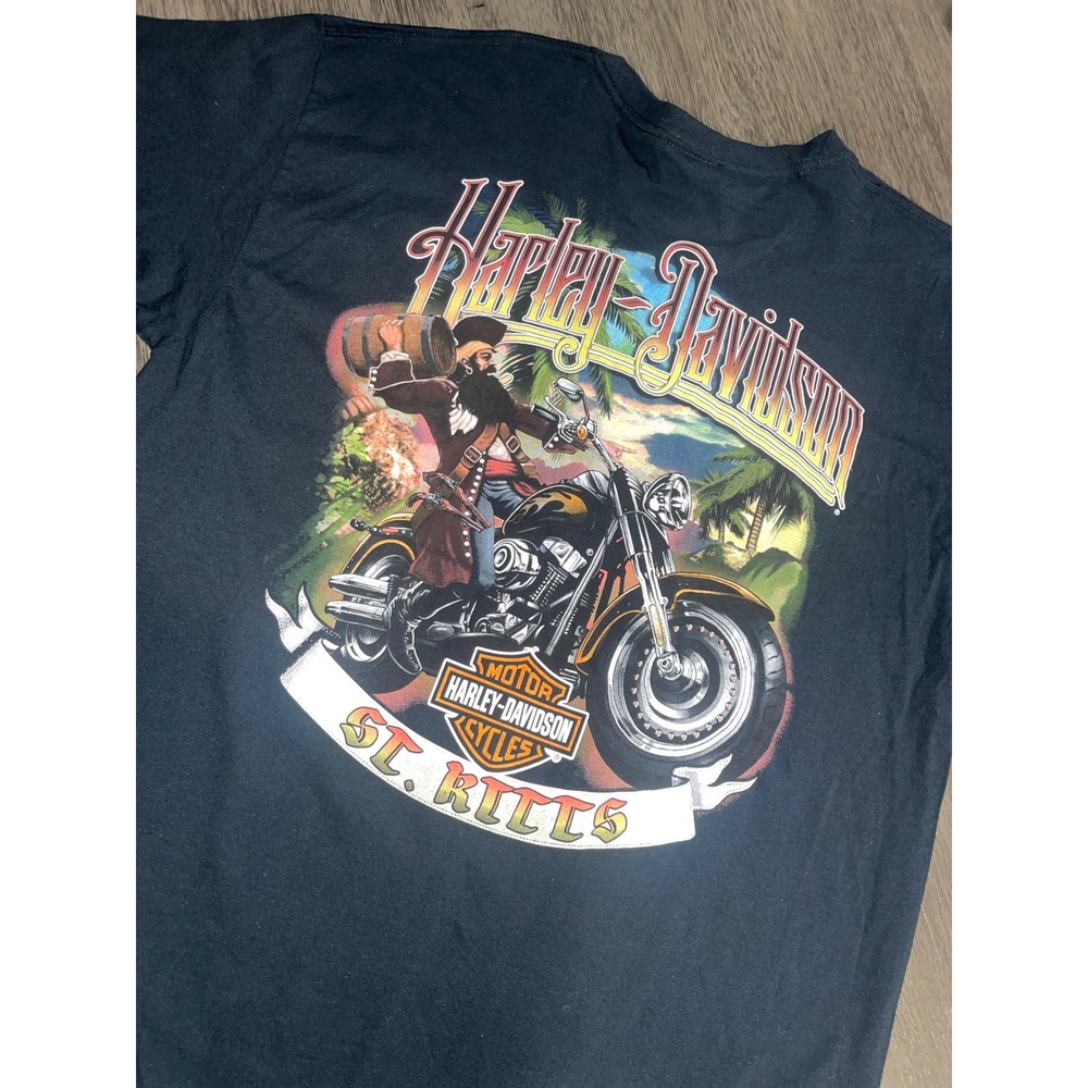 Harley Davidson Mens Size XL Black T-Shirt St. Kitts Pirate Graphic Tee